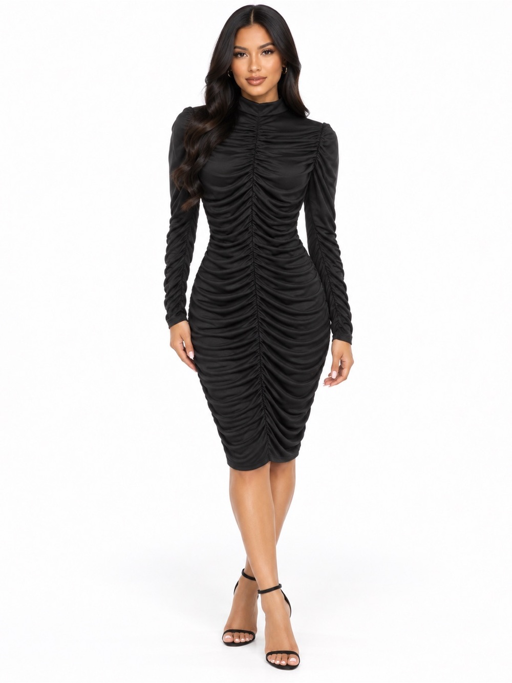 Fashion Nova Paparazzi Ruched Bodycon Dress Black 1XL NWT